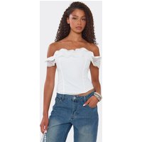 Bardot Lace Trim Detail Lace Up Back Corset Top In White., Women's Size UK 14