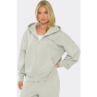 Long Sleeve Contrast Graphic Detail Zip Up Hooded Jacket In Grey, Women's Size UK 10