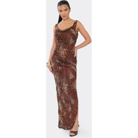 Strappy Cowl Neck Open Back Maxi Dress In Multi Animal Print, Women's Size UK 14