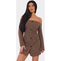 Bardot Button Front Blazer Dress In Chocolate, Women's Size UK 12