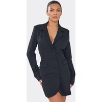 V Neck Open Back Drape Cinched Waist Blazer Dress In Black, Women's Size UK 6