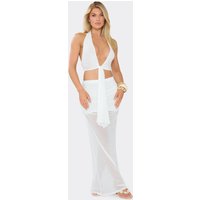 Mid Rise Ruched Maxi Skirt In White Mesh, Women's Size US 4