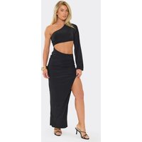 Off The Shoulder Cut Out Split Leg Maxi Dress In Black, Women's Size UK 6