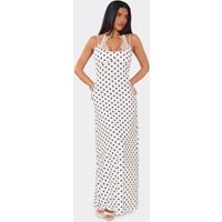 Strappy Lace Trim Maxi Dress In White Polka Dot, Women's Size UK M/L