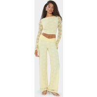 Ruched Waistband Straight Leg Trousers In Lemon Lace, Women's Size UK 14