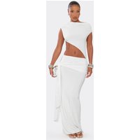 One Shoulder Cut Out Drape Detail Maxi Dress In White, Women's Size UK 8