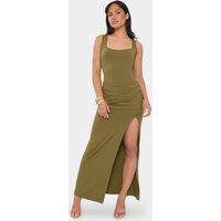 Scoop Neck Draped Front Maxi Dress In Khaki., Women's Size UK 14