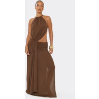 Sleeveless Cut Out Drape Front Split Leg Maxi Dress In Chocolate Brown, Women's Size US 4