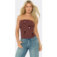 Bandeau Sequin Detail Lace Up Back Top In Chocolate Brown, Women's Size US 4
