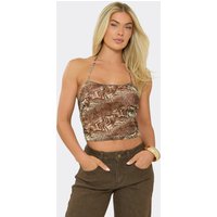 Halterneck Sequin Detail Cut Out Side Top In Leopard Print, Women's Size UK 14