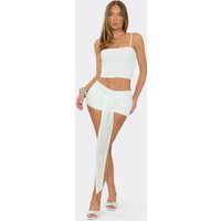 Low Waist Drape Front Mini Shorts In White Sequin, Women's Size US 10