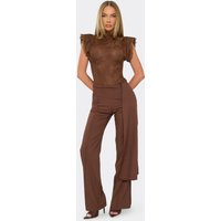 Sleeveless Contrast Lace Drape Detail Jumpsuit In Chocolate Brown, Women's Size US 4