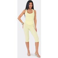 Scoop Neck Corset Top And Capri Trouser Co-Ord Set In Lemon, Women's Size UK 6