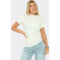 Short Sleeve Shoulder Pad Ruched Detail T-Shirt In Cream, Women's Size US 6