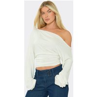 Long Sleeve Off The Shoulder Ruched Waist Top In Cream Modal, Women's Size US 6