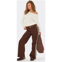 Low Rise Side Stripe Detail Straight Leg Trouser In Chocolate Brown Denim, Women's Size US 4