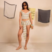 Tie Drape Detail Mini Shorts In Lemon Stripe, Women's Size UK 6