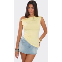 One Shoulder Trim Detail Asymmetric Top In Lemon, Women's Size UK 10