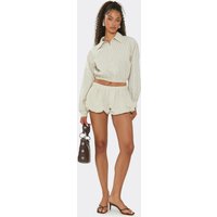 Mid Rise Mini Puffball Shorts In Stone Check Print, Women's Size UK 6