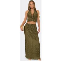 Mid Rise Frill Hem Maxi Skirt In Chocolate Brown Texture, Women's Size US 4