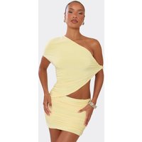 Off The Shoulder Cut Out Side Ruched Mini Dress In Lemon, Women's Size UK 6