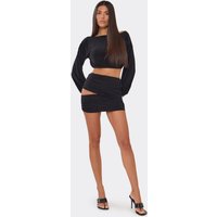 Cut Out Wrap Detail Mini Skirt In Black, Women's Size UK 10