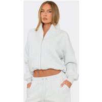 Long Sleeve Funnel Neck Seam Detail Oversized Zip Up Sweatshirt In Light Grey Marl, Women's Size US 10
