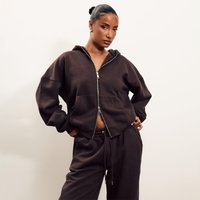Long Sleeve Oversized Double Zip Hoodie In Chocolate Brown, Women's Size US 4
