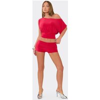 Low Rise Mini Shorts In Red Slinky., Women's Size UK 14