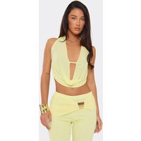 Cowl Halterneck Tie Back Top In Lemon, Women's Size US 8