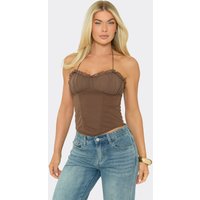 Halterneck Ruched Bust Lace Up Back Corset Top In Chocolate Brown, Women's Size US 4