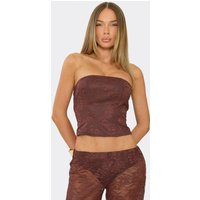 Bandeau Top In Chocolate Brown Lace, Women's Size US 4