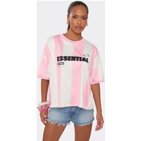 Short Sleeve Graphic Detail Oversized T-Shirt In Pink Stripe, Women's Size UK 6
