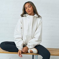 Long Sleeve Hooded Wind Breaker Jacket In Ivory, Women's Size UK 12