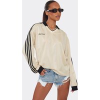 Long Sleeve Contrast Side Stripe Graphic Detail Collared T-Shirt In Lemon, Women's Size UK 10