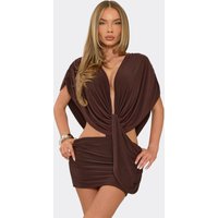 Short Sleeve Drape Front Cowl Back Mini Dress In Chocolate Brown, Women's Size US 4