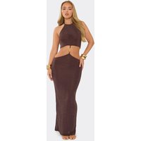 Halterneck Cut Out Beaded Detail Maxi Dress In Brown, Women's Size UK 6