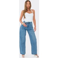 Mid Rise Wide Leg Jeans In Mid Blue Denim, Women's Size US