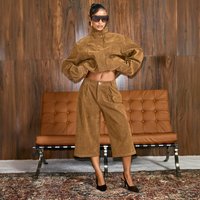 Low Rise Pleated Jorts In Tan Faux Suede, Women's Size US 2