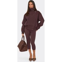 Long Sleeve Funnel Neck Oversized Jacket In Chocolate Plum Denim, Women's Size UK 14