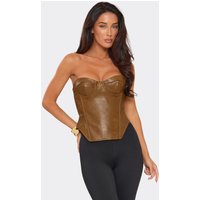Bandeau Corset Top In Chocolate Brown Faux Leather, Women's Size US 4