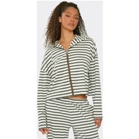Long Sleeve Boxy Zip Up Hoodie In Cream And Brown Soft Stripe, Women's Size US 8