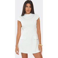 High Neck Cap Sleeve Tailored A Line Mini Dress In White, Women's Size UK 12