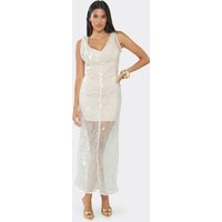 Cowl Neck Maxi Dress In Nude Sequin Chiffon, Women's Size UK 10