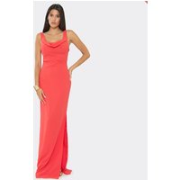 Cowl Neck Side Split Fitted Maxi Dress In Red, Women's Size UK 12