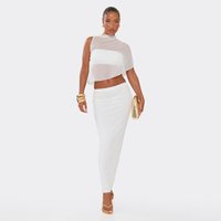Mid Rise Maxi Skirt In White Slinky, Women's Size UK 6