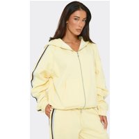 Long Sleeve Contrast Side Stripe Zip Up Oversized Hoodie In Lemon, Women's Size UK 14