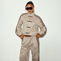 Long Sleeve High Neck Side Stripe Military Detail Oversized Jacket In Stone Faux Suede, Women's Size US 8
