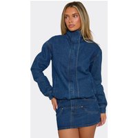 Long Sleeve Funnel Neck Jacket In Indigo Blue Denim, Women's Size UK 14