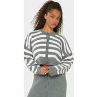 Long Sleeve Button Up Cardigan In Grey Stripe Knit, Women's Size US S